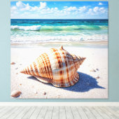 Grote schelp op een ongerept zandstrand canvas afdruk (Insitu (Houten vloer))