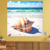 Grote schelp op een ongerept zandstrand canvas afdruk (Insitu (Woonkamer))