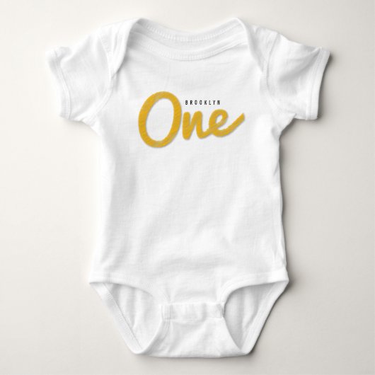 Grote Schets Eén Gele Baby Eerste Verjaardagsfeest Romper (Voorkant)