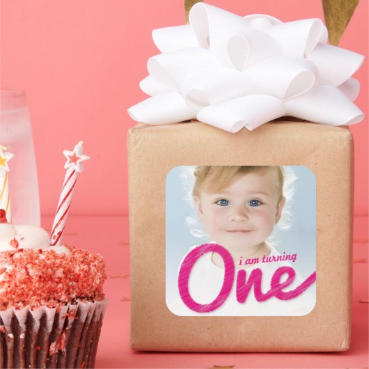 Grote schets één meisje 1e verjaardagsfeestje favo vierkante sticker (Feest)