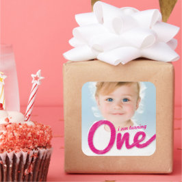 Grote schets Eén meisje 1e verjaardagsfeestje favo Vierkante Sticker