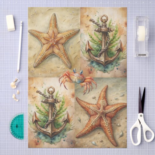 Grote Schitterende Zeester, Ankers & Krab Decoupag Tissuepapier (Craft)