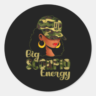 Grote Schorpioen Energie Zwarte Vrouw Camo Cap Hoe Ronde Sticker