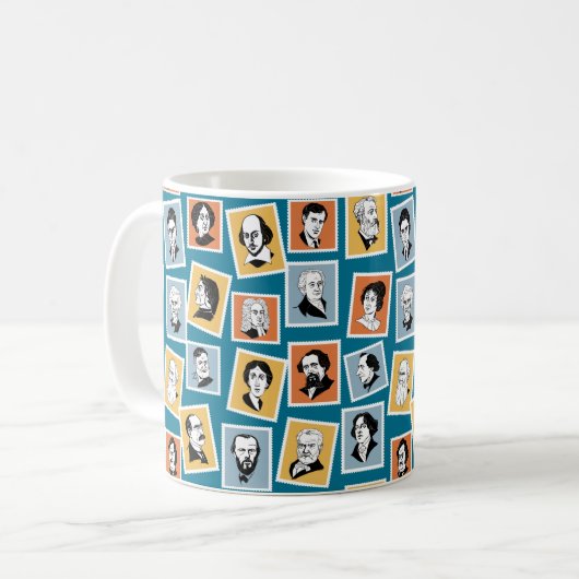 Grote schrijvers, dichters en toneelschrijvers op  koffiemok (Voorkant links)