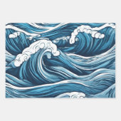 Grote schuimende blauwe oceaan, Zeeen golven Abstr Inpakpapier Vel (Voorkant 2)