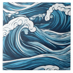 Grote schuimende blauwe oceaan, Zeeen golven Abstr Tegeltje