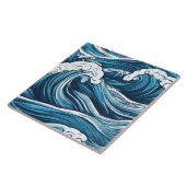 Grote schuimende blauwe oceaan, Zeeen golven Abstr Tegeltje (Zijkant)