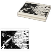 Grote Sci Fi Rocket Planet Wood Art Stamp Rubberstempel (Gestempeld)