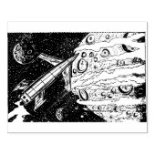 Grote Sci Fi Rocket Planet Wood Art Stamp Rubberstempel (Afrduk)