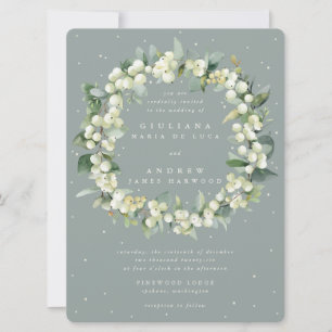 Grote Seafoam Snowberry + Eucalyptus krans bruilof Kaart