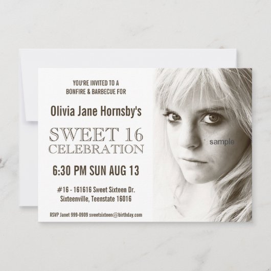 Grote Sepia Foto Sweet Sixteen Birthday Party Kaart (Voorkant)