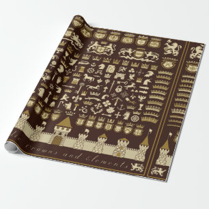 Grote set heraldische elementen. cadeaupapier
