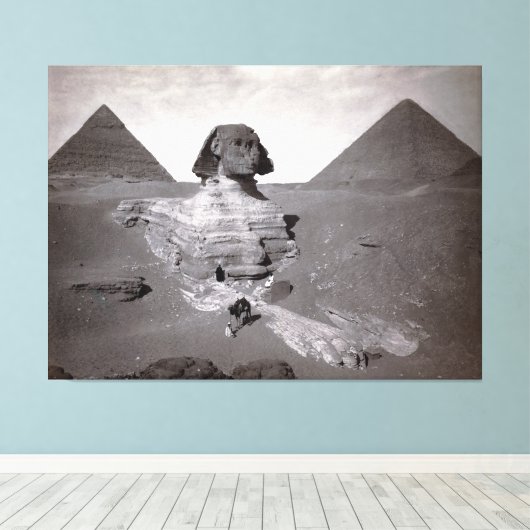 Grote Sfinx & Gizeh Piramides Necropolis Egypte Canvas Afdruk (Insitu (Houten vloer))