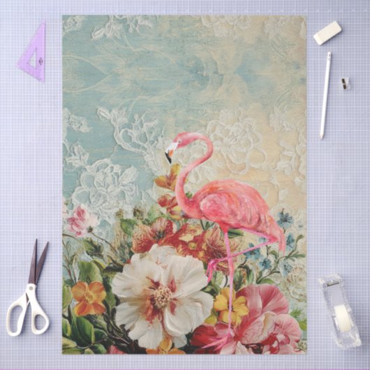 Grote Shabby Chic Roze Flamingo Bloemen Decoupage Tissuepapier (Craft)