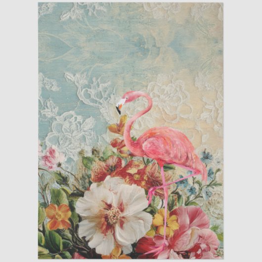 Grote Shabby Chic Roze Flamingo Bloemen Decoupage Tissuepapier (Voorkant)