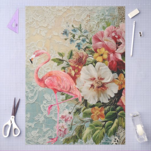 Grote Shabby Chic Roze Flamingo Bloemen Decoupage Tissuepapier (Craft)