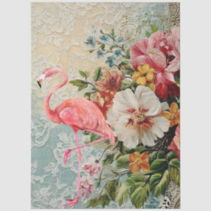Grote Shabby Chic Roze Flamingo Bloemen Decoupage Tissuepapier