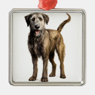 GROTE SHAGGY IERSE WOLFSHOND HOND METALEN ORNAMENT