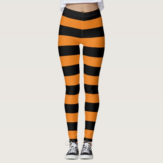 Grote Sinaasappel en zwarte strepen Halloween Leggings (Voorkant)