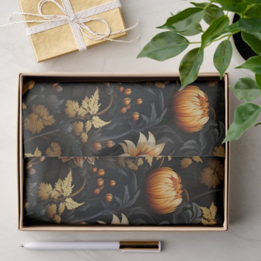 Grote Sinaasappel Zwarte Herfst Bloemen Tissuepapier (Geschenk)