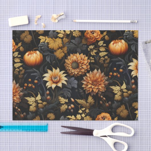 Grote Sinaasappel Zwarte Herfst Bloemen Tissuepapier (Craft)