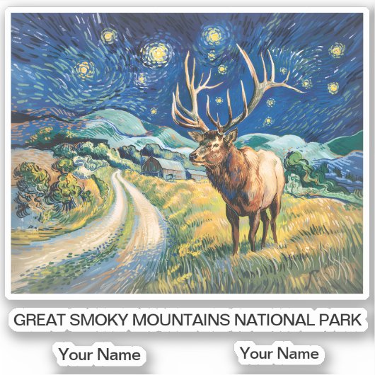 Grote Smoky Mountains Wilde Natuur Eland Retro Van Sticker (Voorkant)