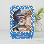 Grote Sneeuw Stippen op Nebulas Blue, Kerst Kaart (Staand voorkant)