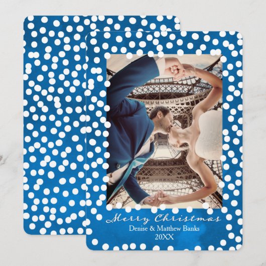 Grote sneeuwstippen op Nebulas Blue, kerstkaart Kaart (Voorkant / Achterkant)