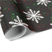 Grote Snowflakes Red Green Star Black BG Kerstmis Cadeaupapier (Rol Hoek)