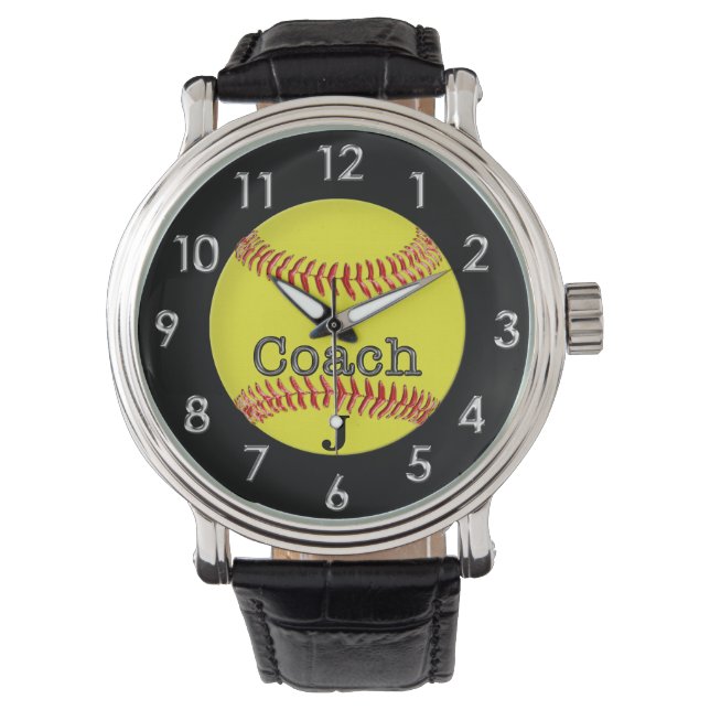 Grote Softball Coach Gifts met Coach's MONOGRAM Horloge (Voorkant)