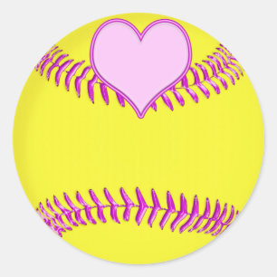 Grote Softball Stickers met Roze Hart, Draden