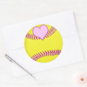 Grote Softball Stickers met Roze Hart, Draden (Envelop)