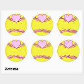 Grote Softball Stickers met Roze Hart, Draden (Vel)