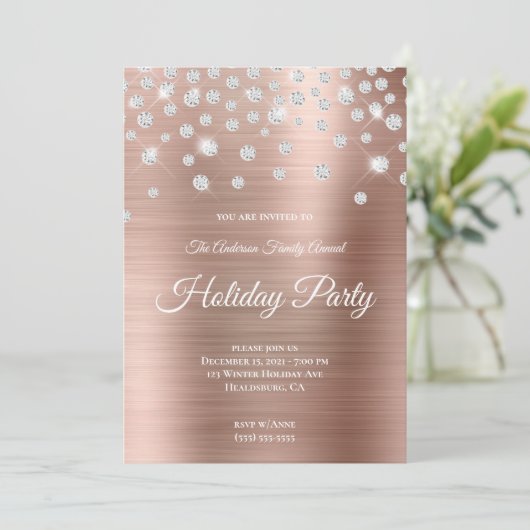 Grote Sparkly Rhinestone Roos Gold Foil Holiday Kaart (Staand voorkant)