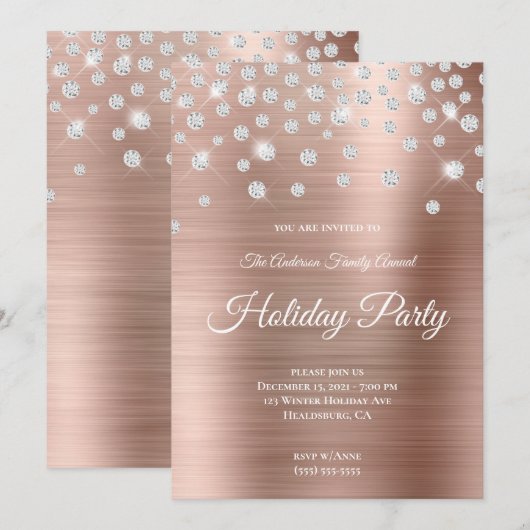 Grote Sparkly Rhinestone Roos Gold Foil Holiday Kaart (Voorkant / Achterkant)