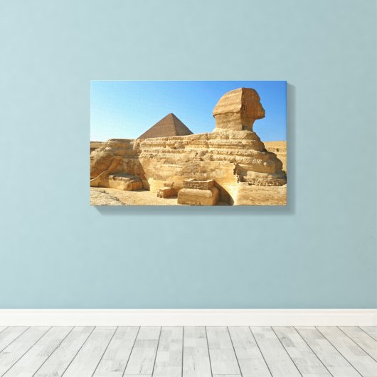 Grote Sphinx van Giza met Khafre-piramide - Egypte Canvas Afdruk (Insitu (Houten vloer))