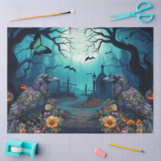 Grote Spooky Raven Haunted Halloween Decoupage Tissuepapier (Craft)
