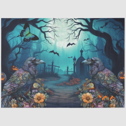 Grote Spooky Raven Haunted Halloween Decoupage Tissuepapier (Voorkant)