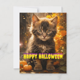 Grote stad Halloween Kat Feestdagenkaart
