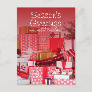 Grote stapel cadeaus op tafel briefkaart