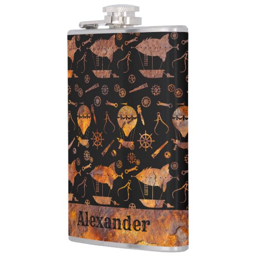 Grote Steampunk Kleurrijke Roestige Luchtschip The Heupfles (Links)