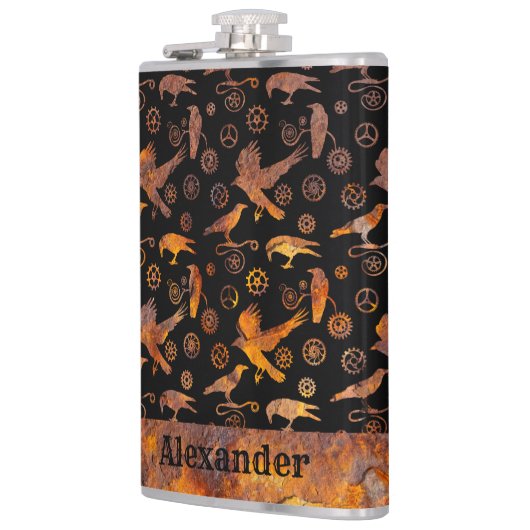 Grote Steampunk Kleurrijke Rusty Gears en Kraaien Heupfles (Links)