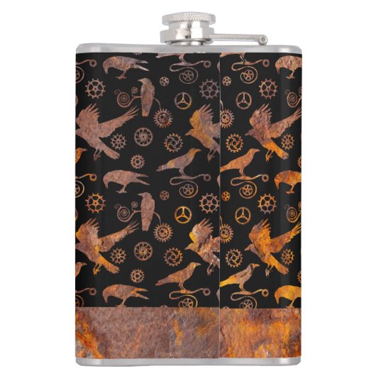 Grote Steampunk Kleurrijke Rusty Gears en Kraaien Heupfles (Achterkant)