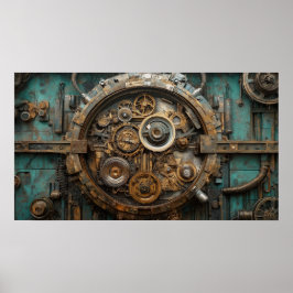 Grote steampunk klok binnenwerk poster