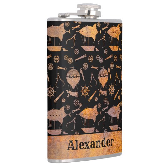 Grote Steampunk Rusty Airship Thema Aangepaste Naa Heupfles (Rechts)