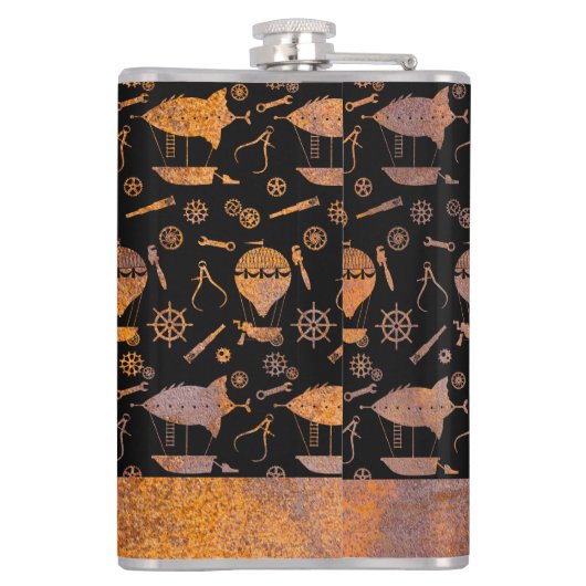 Grote Steampunk Rusty Airship Thema Aangepaste Naa Heupfles (Achterkant)