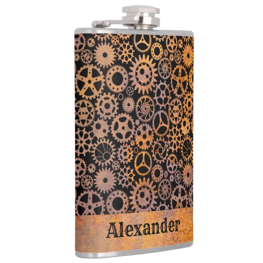 Grote Steampunk Rusty Gears Aangepaste naam Heupfles (Rechts)