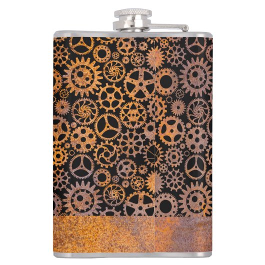 Grote Steampunk Rusty Gears Aangepaste naam Heupfles (Achterkant)