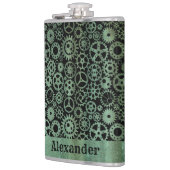 Grote Steampunk Verdigris Bronze Gears Aangepaste  Heupfles (Links)