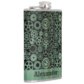 Grote Steampunk Verdigris Bronze Gears Aangepaste  Heupfles (Rechts)